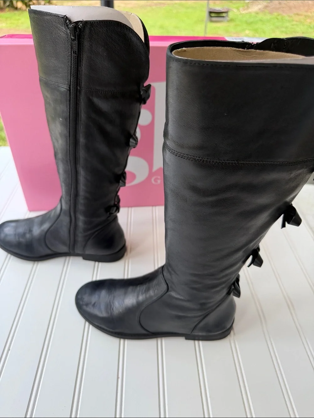 Gianni Bini Black Leather Knee-High Zip Boots